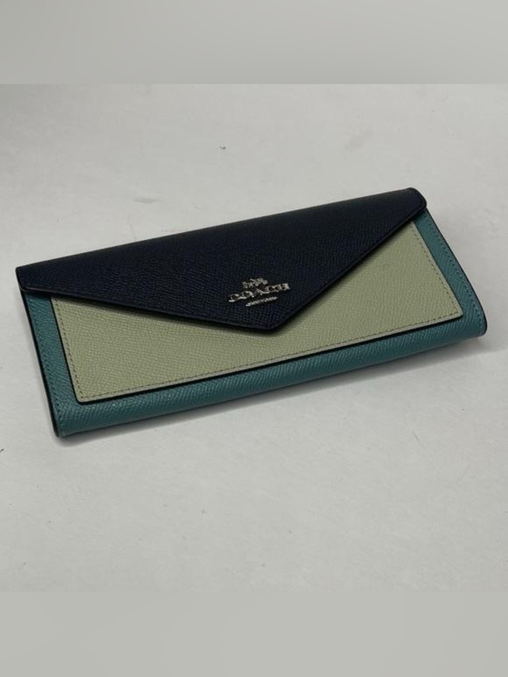 Coach Colorblock Envelope Wallet in Navy, Sage & Teal
